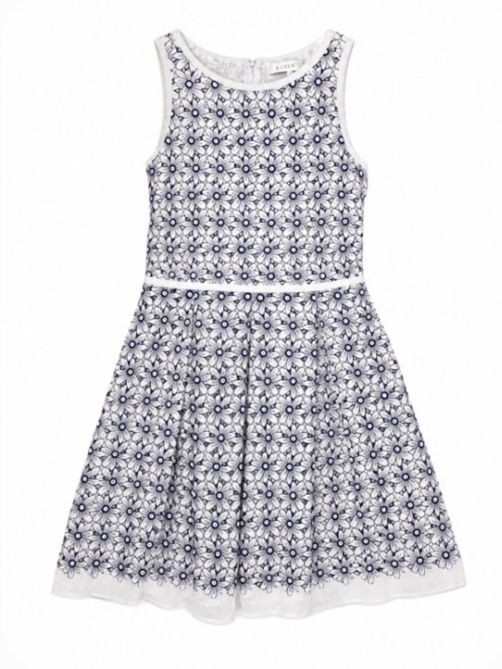 Max Studio White and Navy Floral Lace Fit-and-Flare Doubled Eyelet Dress